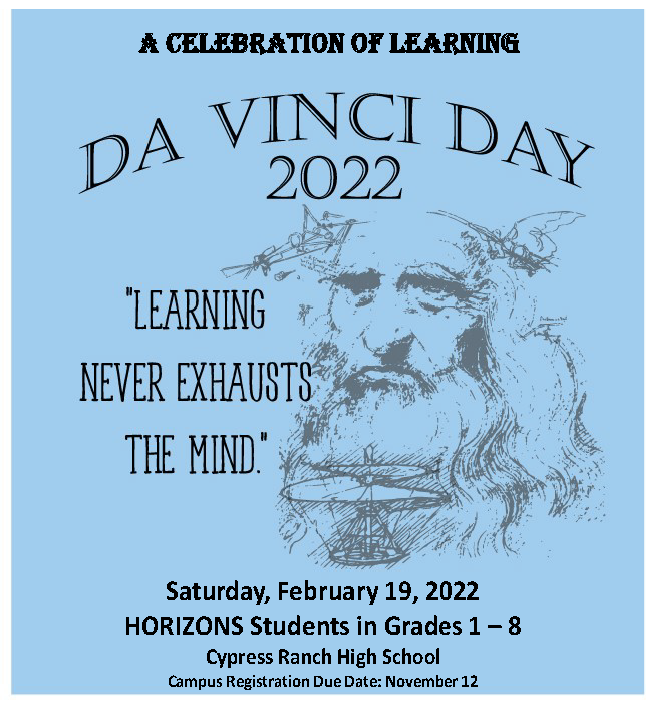 Da Vinci Day 2022 2/19/22 at CyRanch HS for grades 1-8